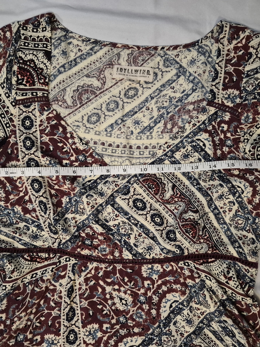 Idyllwind Medium Boho Paisley Dress | Burgundy & Cream Short Sleeve Mini Dress - Picture 6 of 6